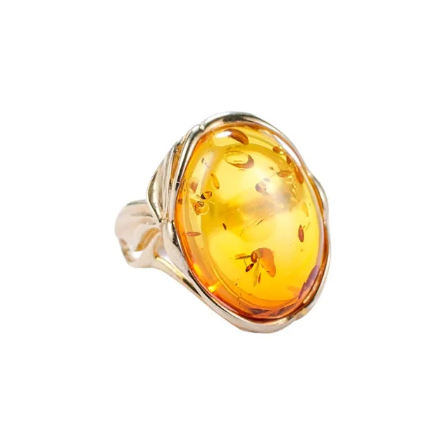S&A S925 Silver With Amber Fine Jade Rings Women's-10