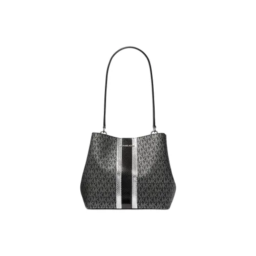 MICHAEL KORS Coated Canvas Handbag, Shoulder Bag Medium Size Women's Black & Silver