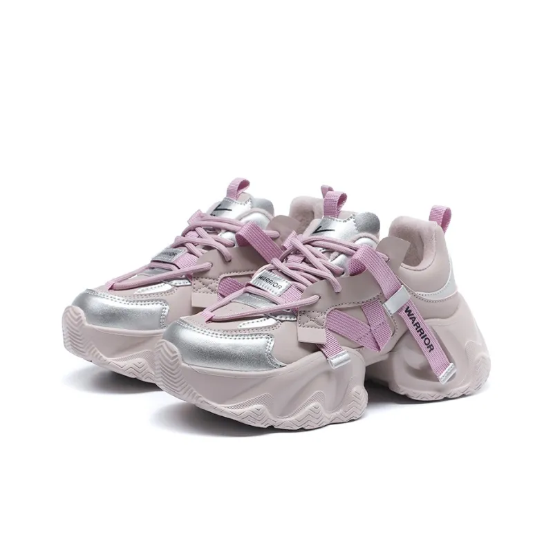 Warrior Warm And Wear Resistant Low Top Chunky Sneakers Women's Purple Silver-2