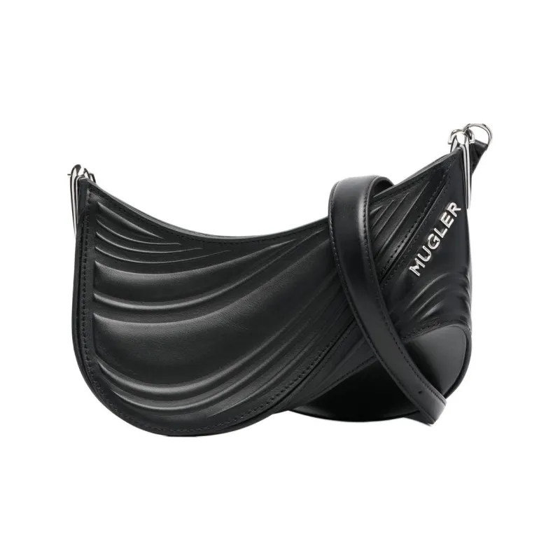 Mugler Calfskin Shoulder Bag Crossbody Bag Small Size Women's Black-0