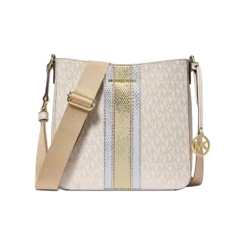 MICHAEL KORS Jet Set Travel Coated Canvas Shoulder Bag Crossbody Bag Small Size Women's White & Gold