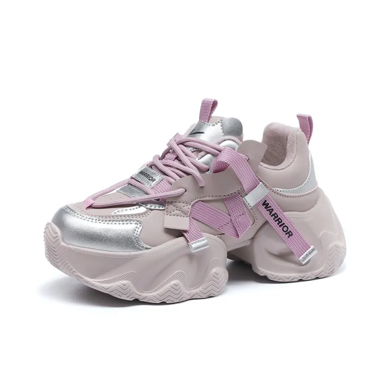 Warrior Warm And Wear Resistant Low Top Chunky Sneakers Women's Purple Silver-1