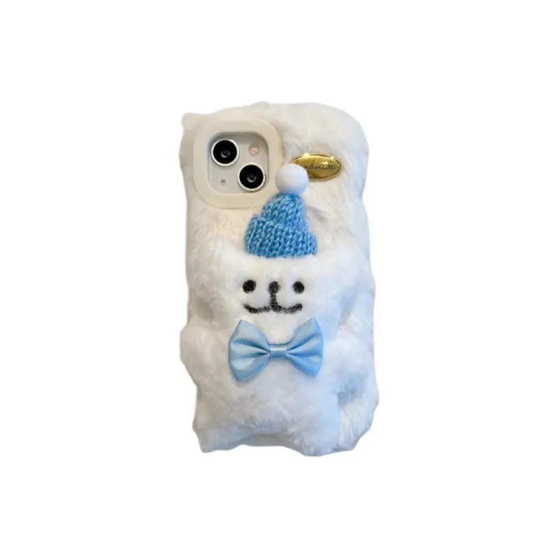 Wei Xin Plush Material Plush Puppy Blue Red Phone Cases Compatible With IPhone 16/15 Pro Max/Apple 13/14 Pro Max/12-1