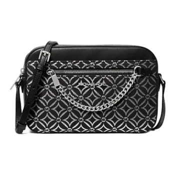 MICHAEL KORS Jet Set Polyester Shoulder Bag Crossbody Bag Large Size Women's Black & Silver