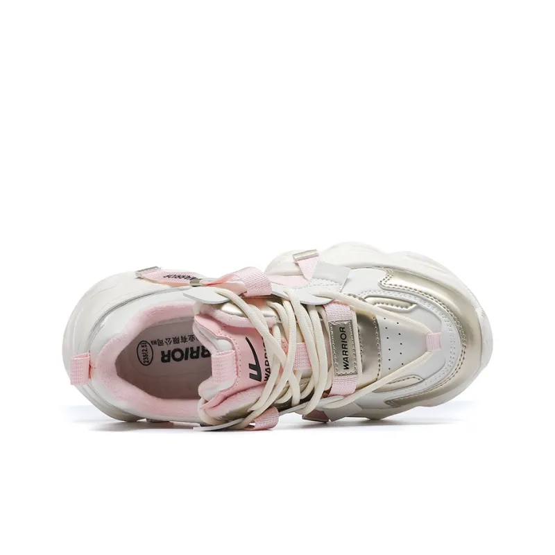 Warrior Warm Anti Slip And Wear Resistant Low Top Chunky Sneakers Women's Beige Gold-3