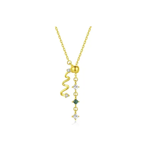 Royal Dragon Mirror 925 Sterling Silver Zircon Necklaces Women's Silver/Yellow