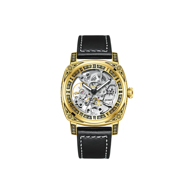 KUERST Automatic Mechanical Movement Cow Leather Strap Watch Men's Watches White Dial-6