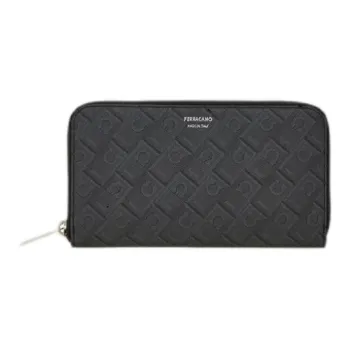 FERRAGAMO GANCINI Fabric Wallet Men's Black & Gray