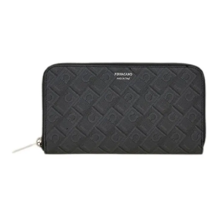 FERRAGAMO GANCINI Fabric Wallet Men's Black & Gray-0
