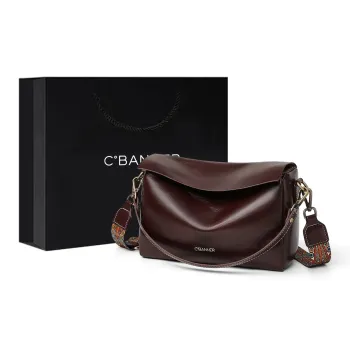C°BANNER Cow Leather With Synthetic Leather One Shoulder Crossbody Pillow Bag Regular Women's Wine Coffee/Black