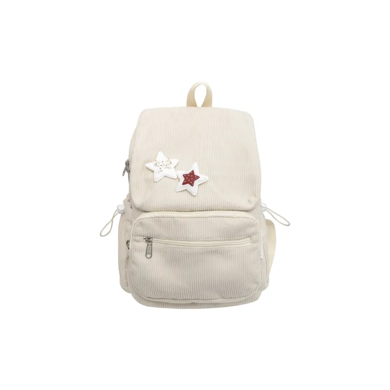 LUVISTRUE Corduroy Backpack Medium Size Women's Beige/Khaki/Black-0