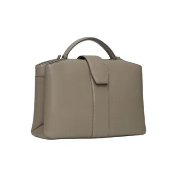 ZESH Cow Leather Shoulder Bag, Crossbody Bag, Handbag Large Size Women's Elephant Gray/Black/Burgundy Red