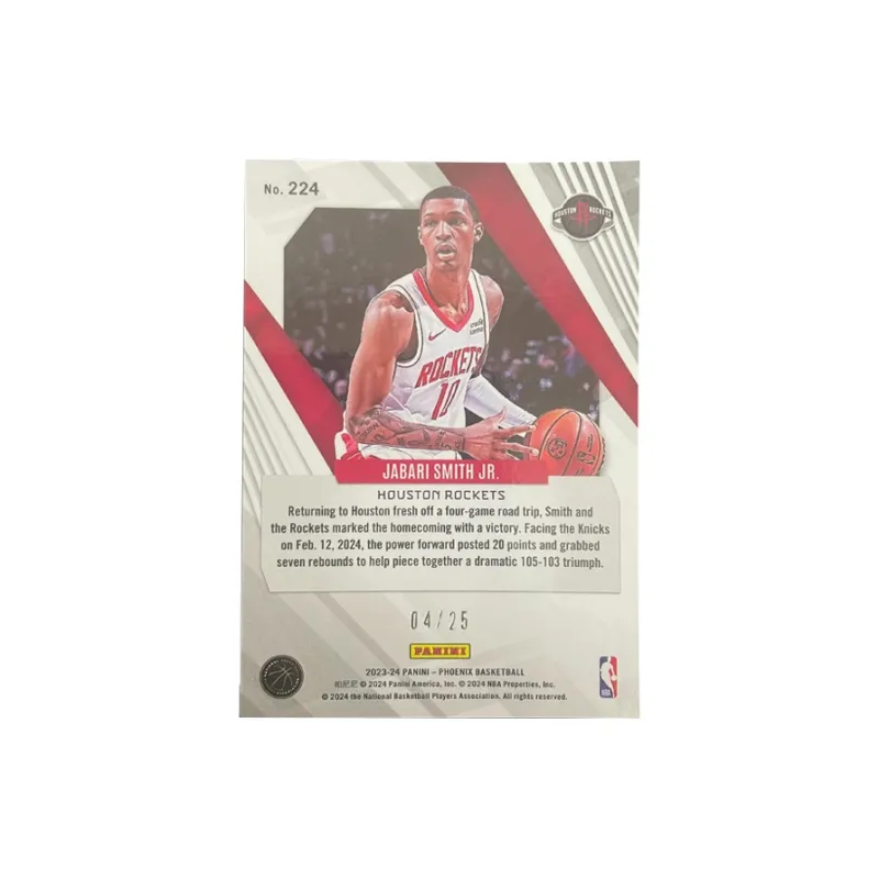 PANINI 2023 24 Phoenix Rocket Jabaari Smith 04/25 Rising Stars Third Overall Red Crush Star Card Pass Sports Cards 1 Pc-1