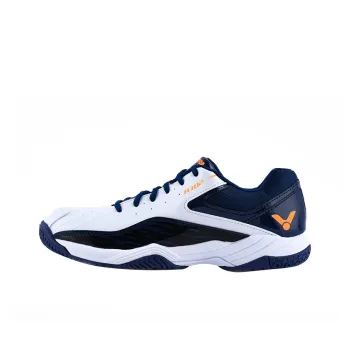 VICTOR Cushioned Slip Resistant Abrasion Resistant Low Top Badminton Shoes Unisex White Navy Blue