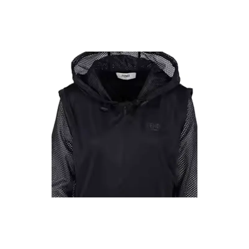 FENDI Logo print Mesh detail Hoodie-4