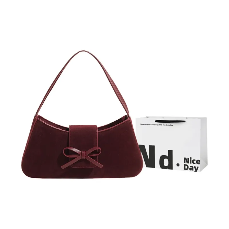 SWIMADE Suede Shoulder Bag Women's Black/Khaki/Brown/Burgundy-18