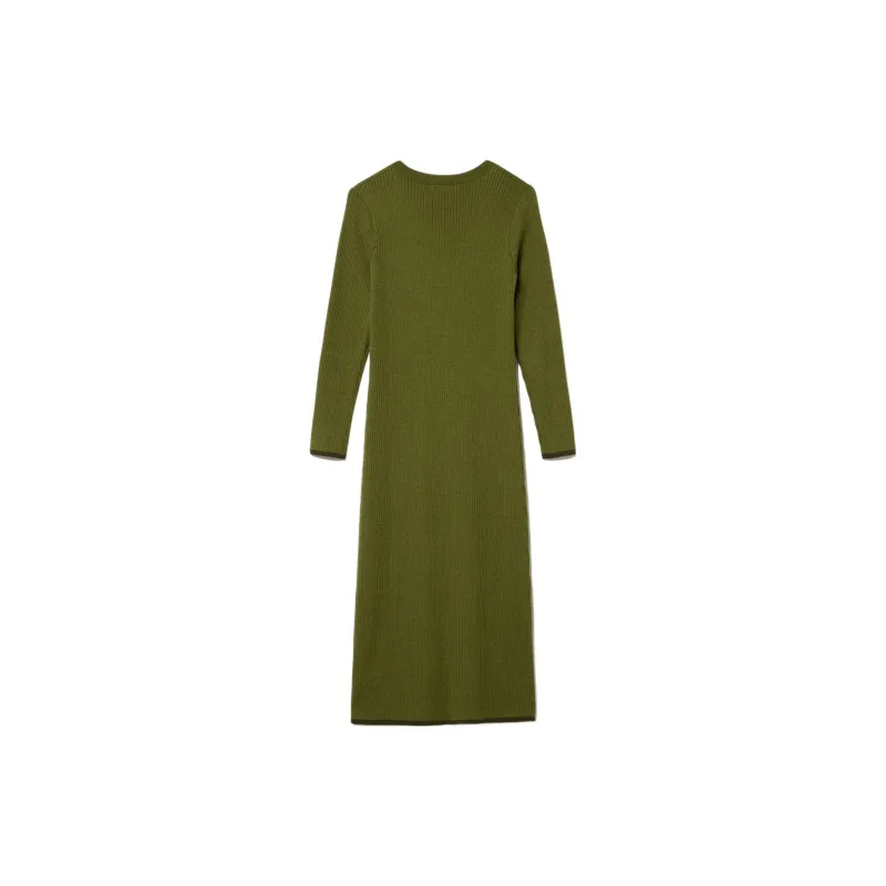 LACOSTE Long Sleeved Dress Women's Khaki Green-1