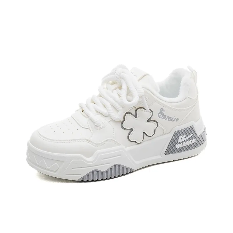 Warrior Warm Anti Slip And Wear Resistant Low Top Skateboard Shoes Women's White Light Gray-1