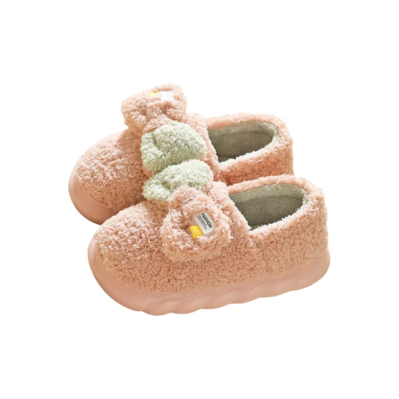 Yalu Cotton Slipper Shoes Platform Heel Home Cute Bowknot Slippers Winter Fleece-Lined Warm Slippers-0