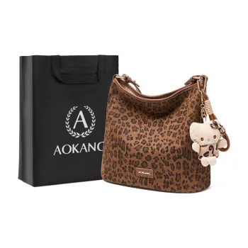 AOKANG Fabric Shoulder Bag, Bucket Bag, Tote Bag, Crossbody Bag, Shoulder Bag Medium Size Women's Mocha/Classic Black