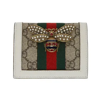 GUCCI Marmont Canvas With Leather Card Holder, Wallet Women's Khaki