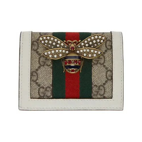 GUCCI Marmont Canvas With Leather Card Holder, Wallet Women's Khaki