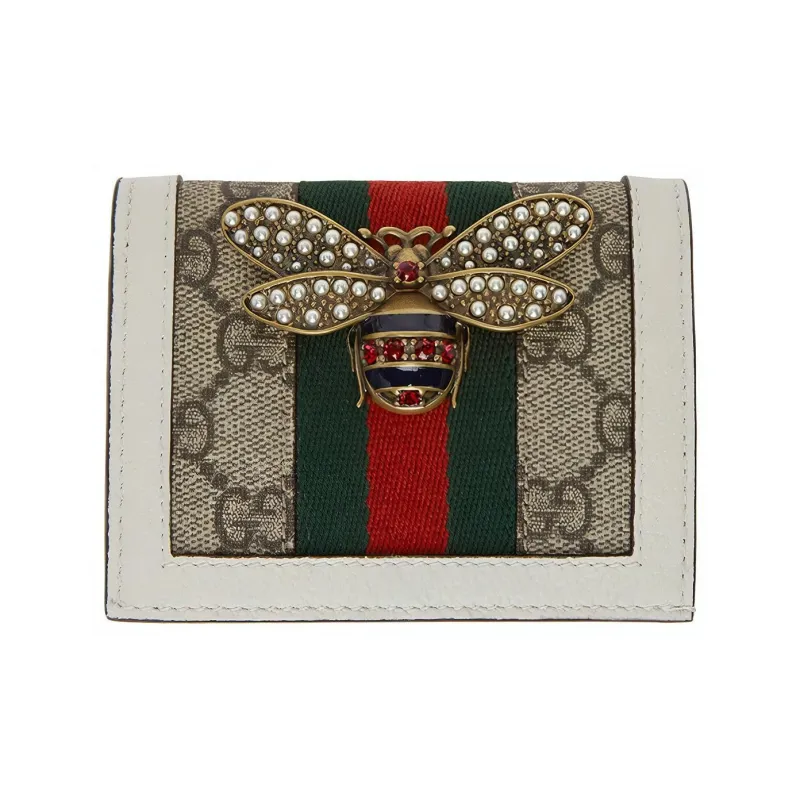 GUCCI Marmont Canvas With Leather Card Holder, Wallet Women's Khaki-0