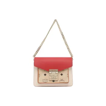 MCM Patricia Visetos Canvas Trunk Bag, Shoulder Bag, Crossbody Bag Women's Red, Beige & Multicolor