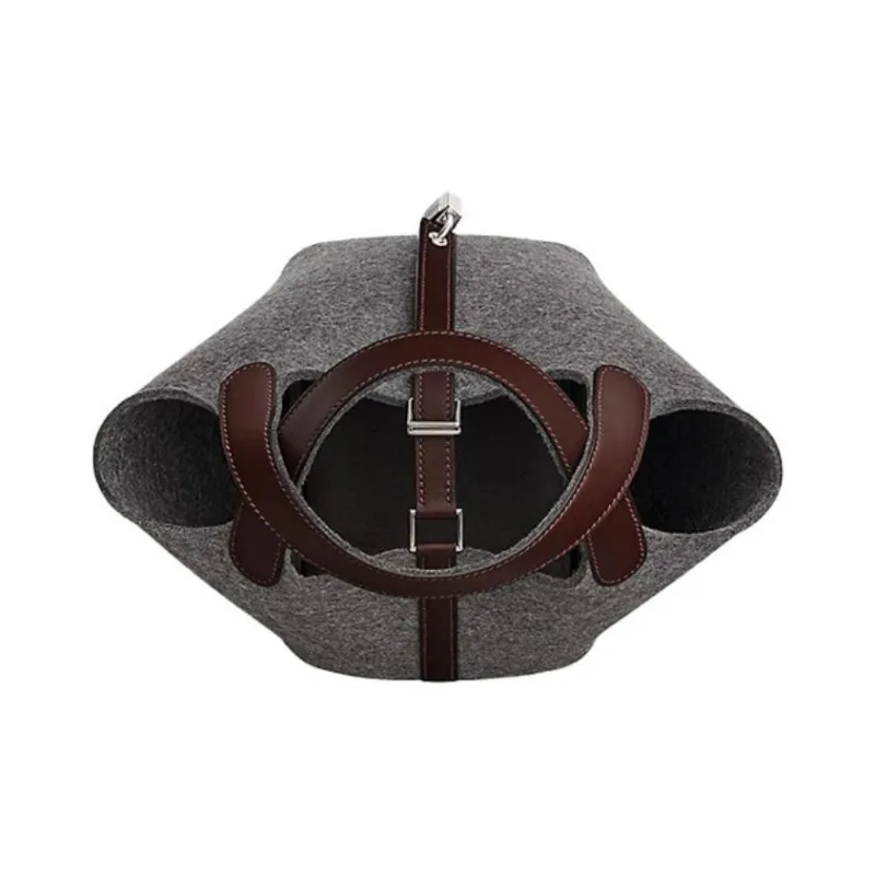 HERMES Picotin Lock Wool Felt With Swift Calfskin Basket Bag Handbag Bucket Bag 18 Women's Gray/Brown-3