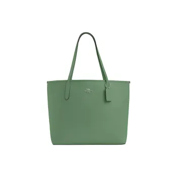 COACH City Double Sided Leather Tote Bag Shopping Bag Handbag Large Size Women's Silver & Light Green