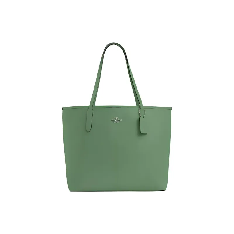 COACH City Double Sided Leather Tote Bag, Shopping Bag, Handbag Tubas Women's Silver & Light Green-0
