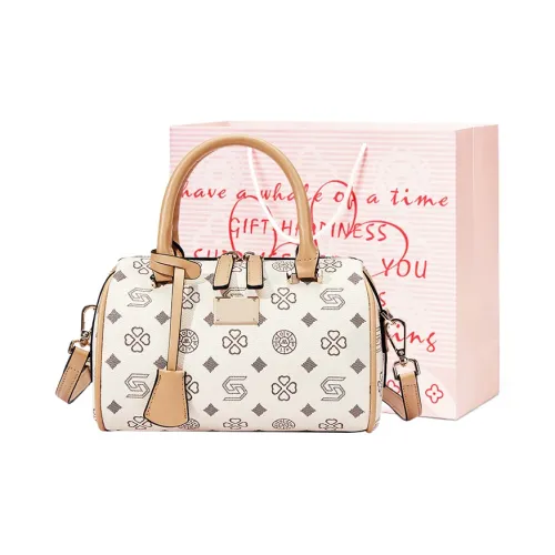 ST&SAT Synthetic Leather Handbag, Shoulder Bag, Crossbody Bag Regular Women's White/Coffee