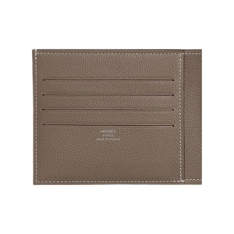 HERMES Calfskin Wallet Unisex Elephant Gray-2
