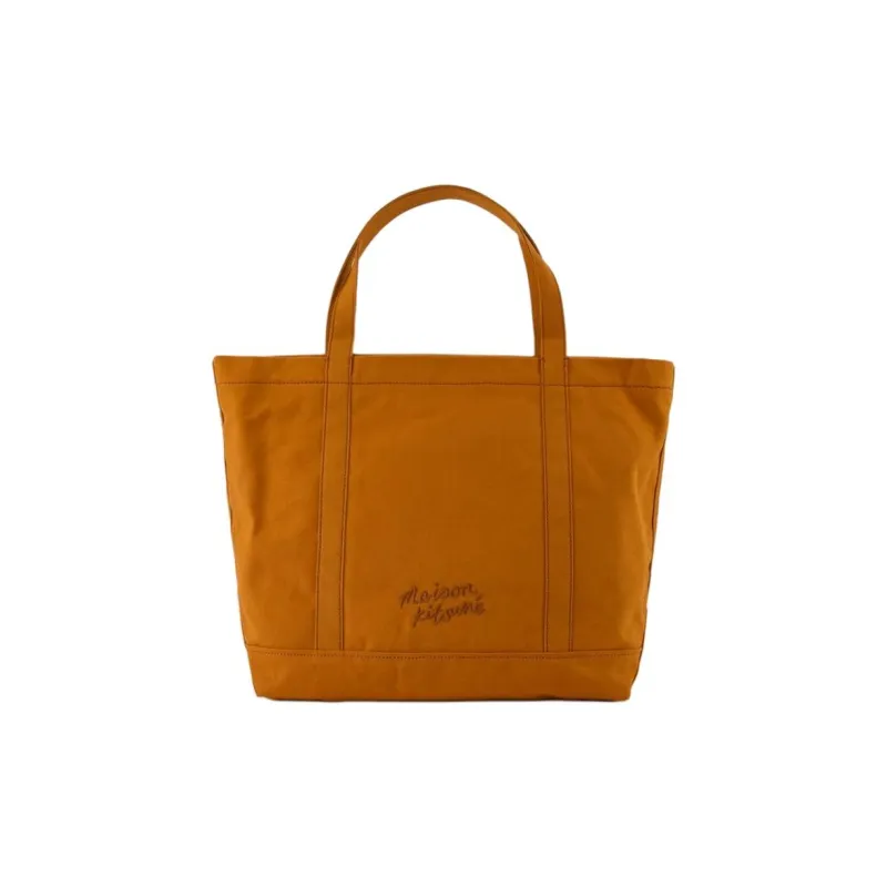 Maison Kitsune Cotton Tote Bag, Shopping Bag, Handbag Large Size Women's Brown-2