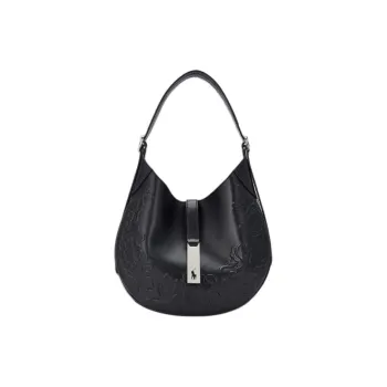 Polo Ralph Lauren Polo ID Cow Leather Portable Crossbody Bag Shoulder Bag Small Size Women's Black