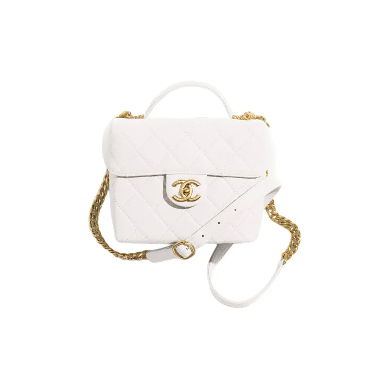 CHANEL Embossed Calfskin With Grains Portable One Shoulder Crossbody Makeup Bag Small Size Women's White-0