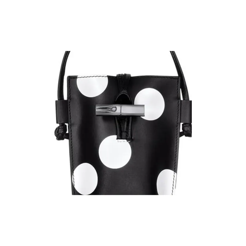 LONGCHAMP Roseau Calfskin Patchwork Leather Trim Shoulder Bag Crossbody Bag Cell Phone Pouch Women's Black & White-3