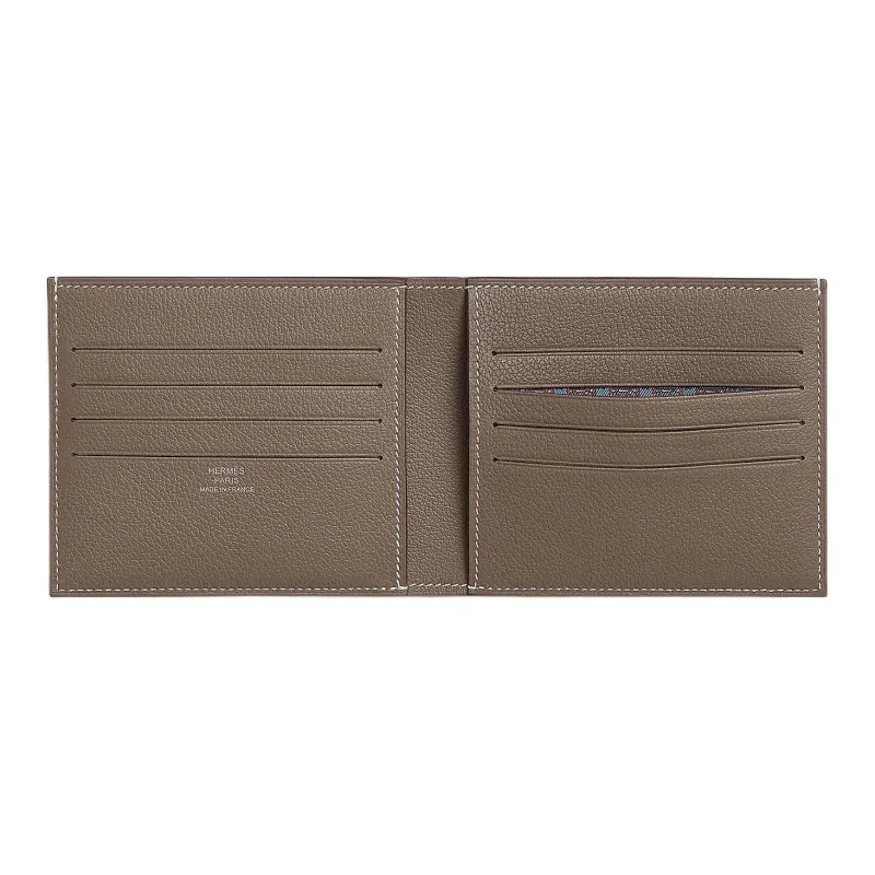 HERMES Calfskin Wallet Unisex Elephant Gray-1