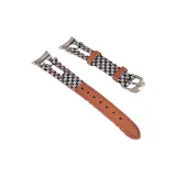 Herringbone & Brown/Wristband Style-T-Shaped Metal Patchwork Cut-Out Denim Leather Strap