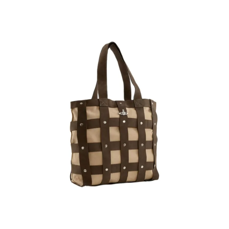 Vivienne Westwood Nubuck Leather Tote Bag, Shopping Bag, One Shoulder Handbag Women's Brown & Beige-1