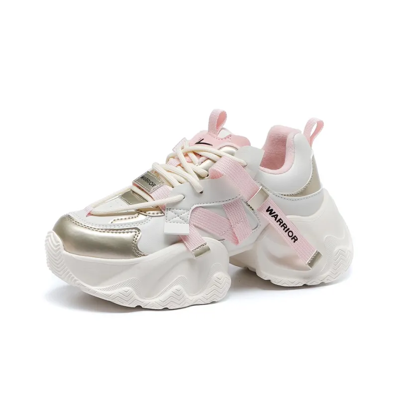 Warrior Warm Anti Slip And Wear Resistant Low Top Chunky Sneakers Women's Beige Gold-1