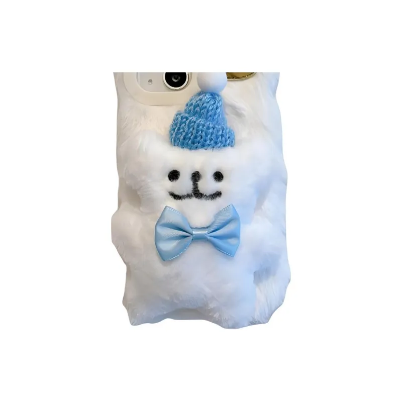 Wei Xin Plush Material Plush Puppy Blue Red Phone Cases Compatible With IPhone 16/15 Pro Max/Apple 13/14 Pro Max/12-3
