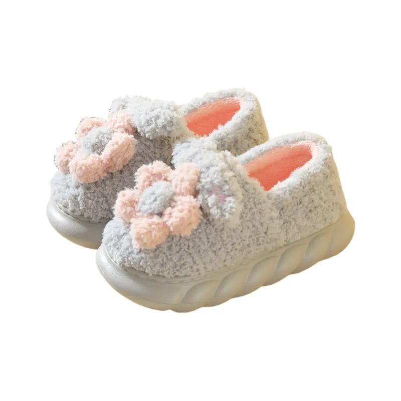Yalu High Heel Cotton Slippers Platform Indoor Cartoon Cute Floral Plush Slippers Winter Warm Home Slippers-4