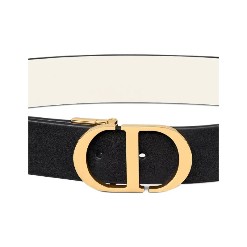 DIOR Brass Leather Belts Women's Black Width 3.5CM-2