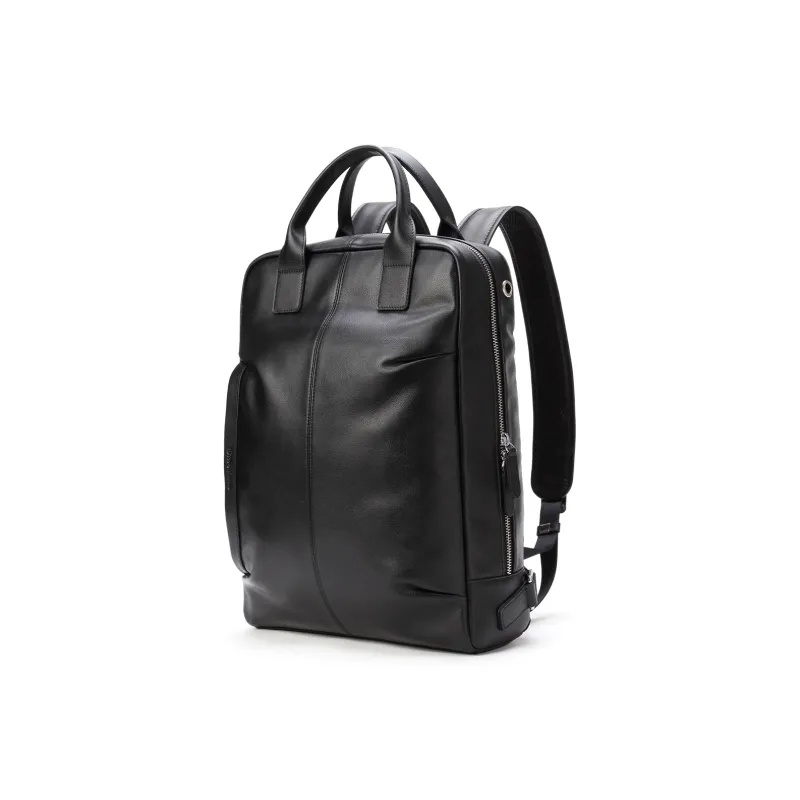 BISON DENIM Top Grain Cow Leather Carry Backpack Regular Men's Black-1