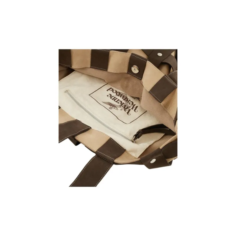 Vivienne Westwood Nubuck Leather Tote Bag, Shopping Bag, One Shoulder Handbag Women's Brown & Beige-2