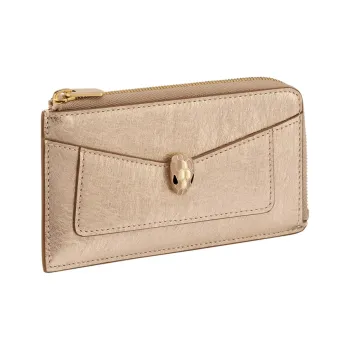 BVLGARI Serpenti Forever Calfskin Coin Purses Card Holders Women's Light Gold