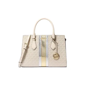 MICHAEL KORS Coated Canvas Shoulder Bag, Crossbody Bag, Handbag Medium Size Women's White & Gold