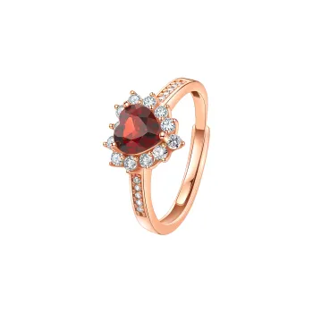 ME LUXE Garnet Vintage Elegance Fashion Versatile Heart Good Luck Ring Women's