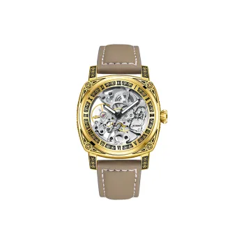 KUERST Automatic Mechanical Movement Cow Leather Strap Watch Men's Watches White Dial